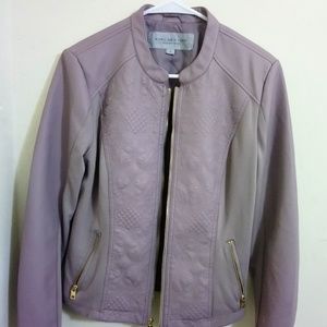 Pastel faux leather embroidered jacket